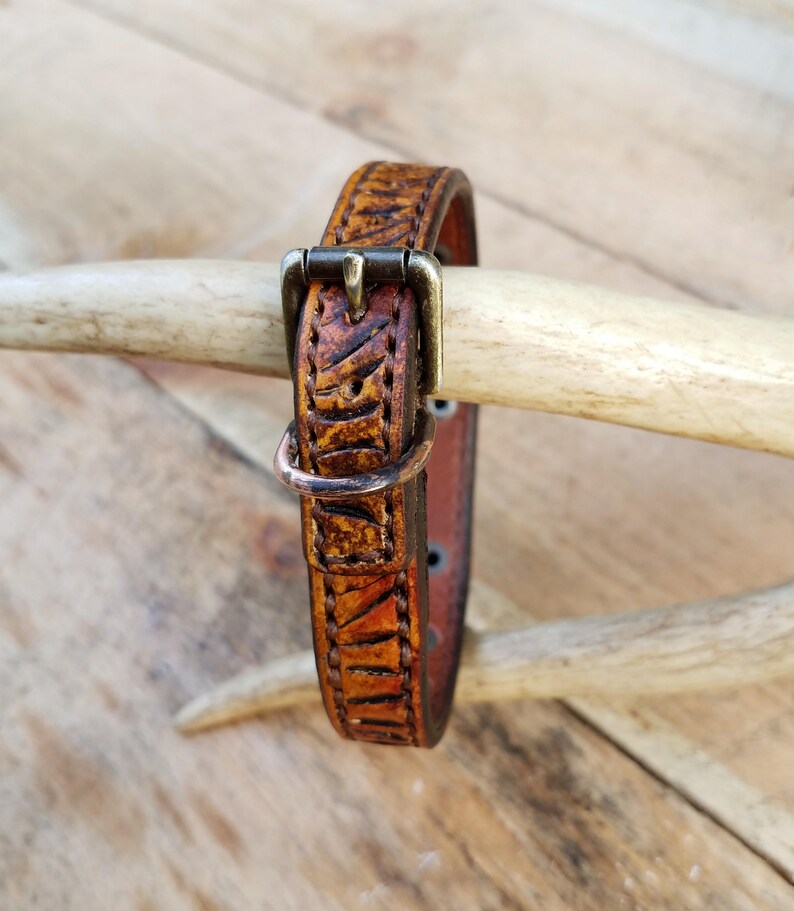 Leather Dog Collar Hand Dyed Hand Carved and Hand Stitched Etsy