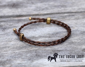 Adjustable Horse Hair Bracelet with Brass Beads - Braided Horsehair - Horse Hair Jewelry - Horsehair Bracelet - Cow Hair