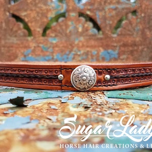 Horse Hair and 3/4&quot; Stamped Leather Hatband - Braided Horsehair - Horse Hair Jewelry