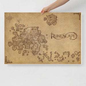 Runescape : carte de Giélinor par MoeHefin - Poster mat - très détaillé - vieilli - fait main - dessiné à la main, cadeau authentique - art fantastique