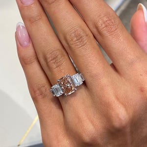 3.43 Ct Fancy Pink Radiant Lab Diamond Engagement Ring | VS1 Five Stone Ring | 14k White Gold Proposal Ring