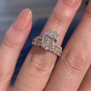 2.5 CT Oval Lab Grown Diamond Engagement Ring Set | 14K Solid Gold Bridal Ring with Half Eternity Wedding Band |Promise Ring Gift for Her