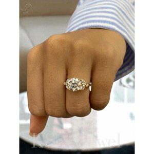 3.02 Ct Lab Diamond Engagement Ring, Round & Marquise Cut, 18K Yellow Gold