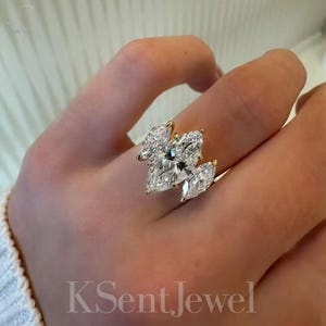 Marquise Cut Three Stone Lab Diamond Ring 7.00ct | Engagement Ring | IGI Certified