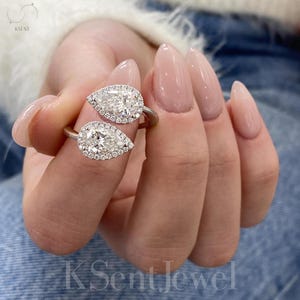 14K White Gold Two-Stone Ring | 2.28ct Pear Cut Lab Diamond | E/VVS2 Certified | Elegant Anniversary Gift