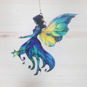 Himmelsfee-Sonnenfänger aus Acryl, Wandbehang in Buntglasoptik, Sternenlicht-Feen-Dekoration, Geburtstagsgeschenk für Mädchen