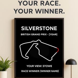 Póster personalizado de pista de carreras inspirado en F1/IndyCar/MotoGP: impresión artística personalizada de Gran Premio: destaca tu vista, año y ganador (impresión digital)