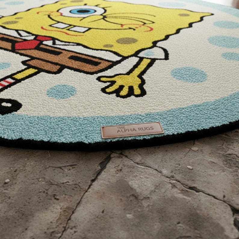 Spongebob Window Rug Ocean Smile Bliss β Spongebob Squarepants Inspired Round Handmade ...