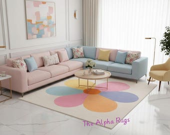 Hand-Tufted Wool Floral Carpet – Pastel Flower Rug