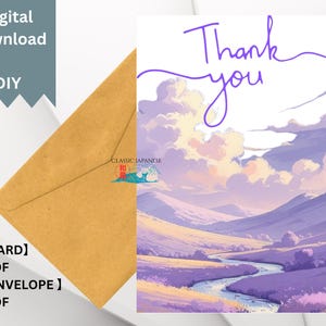 Tarjeta de agradecimiento.Descarga digital.Hermosa.Japonesa.Elegante.Tarjeta de felicitación.