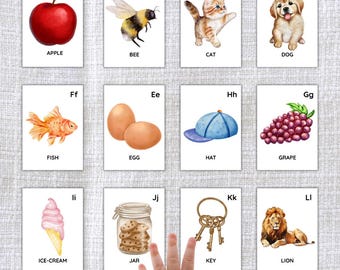 Printable Montessori ABC Alphabet Flashcards | Watercolor Baby First Words Cards | Jumbo 5x7" & Standard 3.5x5"