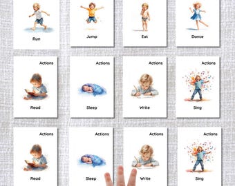 Printable Baby Movement Flashcards | Montessori Action Cards | Watercolor Illustrations | Jumbo 5x7" or Standard 3.5x5"