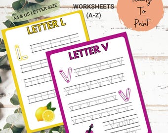 Alphabet Tracing Worksheets A–Z | ABC Uppercase & Lowercase Practice | Handwriting for Kids | A4 + US Letter