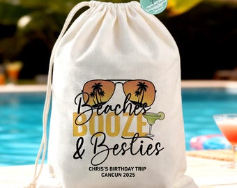 Personalized Beaches Booze Besties Favor Bag: Bachelorette Party Gift