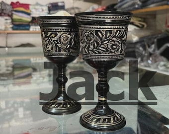 Brass Glass Black Drinking 350 ml each Set of 2 Piece with gift