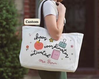 Back to School Gift Teacher Appreciation Custom Teacher Name Tote Bag Personalized Educator Present Classroom Canvas Weekender Large Travel