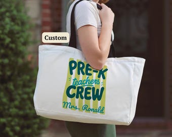 Back to School Gift Pre-K Teacher Tote Bag Teacher Appreciation Custom Pre-K Crew Classroom Carryall Oversized Teaching Supply