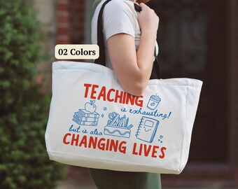 Back to School Gift for Teacher Appreciation New Teacher Tote Bag Educator Present Classroom Canvas Weekender Large Travel