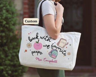 Back to School Gift Teacher Appreciation Custom Teacher Name Tote Bag Personalized Educator Present Classroom Canvas Weekender Large Travel