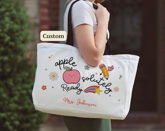 Back to School Gift Teacher Appreciation Custom Teacher Name Tote Bag Personalized Educator Present Classroom Canvas Weekender Large Travel