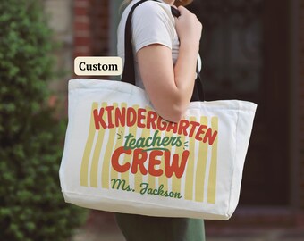 Back to School Gift Kindergarten Teacher Tote Bag Teacher Appreciation Custom Kindergarten Crew Classroom Carryall Oversized Teaching Supply
