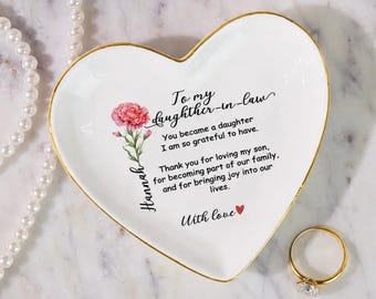 To My Daughter in Law Gift Personalized Ring Dish Jewelry Holder Trinket Tray Engraved Name Custom Wedding Bridal Shower Keepsake Bride