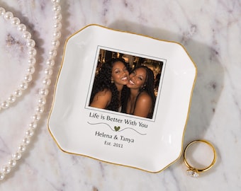 Personalized Best Friend Gift, Photo Jewelry Dish, Custom Best Friend Ring Dish, Friendship Gift for Her, Bestie Birthday Gift
