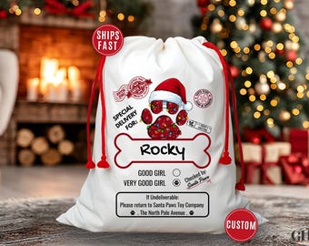 Custom Dog Santa Bag, Personalized Dog Christmas Sack from Santa Dog Gift Bag Christmas Bag Santa Christmas Sack for Dog Santa Sack