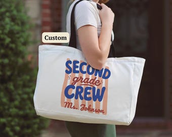 Second Grade Crew Tote Bag, Back To School Teacher Gift, Custom Second Grade Teacher Tote, Custom Teacher Team Bag, Grade Level Teacher Tote