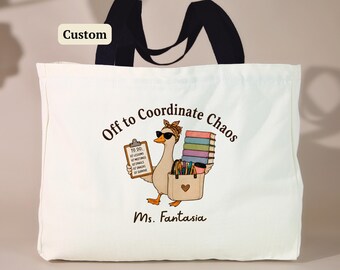 Back to School Gift Teacher Appreciation Custom Teacher Name Tote Bag Personalized Educator Present Classroom Canvas Weekender Large Travel