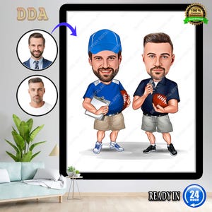 Caricatura personalizzata di ALLENATORI DI FOOTBALL AMERICANO, regalo di allenatore di football, regalo sportivo, regalo di football, regalo di compleanno, download digitale