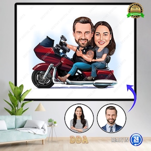 Personalized Couple Biker Caricature Gift for Motorcycle Riders, Gift for Motorcycle Lovers, Motorcyclist Birthday Gift for Him, Digital
