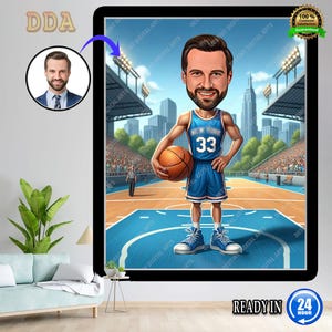 Custom Basketball Player Cartoon Portrait, Basketball Caricature, Gift for Basketball Player, Basketball Portrait, Caricature from Photo