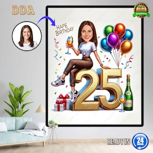 Custom 25th Cartoon Portrait | 25th Caricature | Personalized Happy Birthday Caricature | 25th Birthday Cartoon | 25th Birthday Caricature