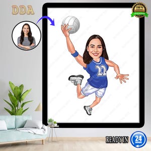 Personalized Female Football Player Caricature Drawing, Cartoon from Photo, Custom Female Football Portrait Drawing, Digital Art,