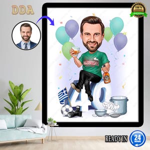 40th Birthday Caricature for Man, Personalized Birthday Gift for Him, Custom Caricature for Man, Caricature Drawing from Photo,
