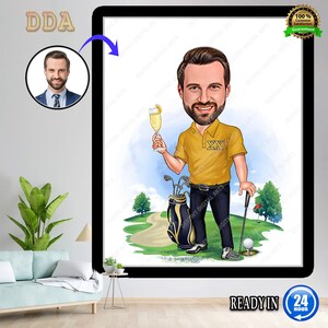 Personalized Golfer Gift, Custom Caricature Portrait From Your Photo / Golf Player Gift / Golf Cartoon Birthday Gift, Digital Download