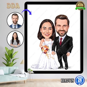 Custom Wedding Couple Cartoon Portrait | Personalized Wedding Caricature | Wedding Gift | Couple Gİft | Funny Couple Illustration