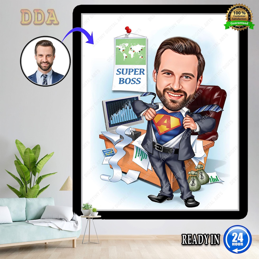 Personalized Super Boss Cartoon, Boss Gift Idea, Digital Download Art ...