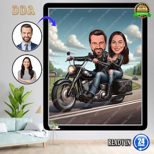 Personalized Couple Biker Caricature Gift for Motorcycle Riders, Gift for Motorcycle Lovers, Motorcyclist Birthday Gift for Him, Digital