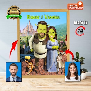 SHREK-Personalized SHREK, Bachelorette Party Shrek Portrait, Super Caricature, Shrek Birthday, Valentine&#39;s Day SHREK Wedding - Brida party