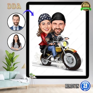 Personalized Couple Biker Caricature Gift for Motorcycle Riders, Gift for Motorcycle Lovers, Motorcyclist Birthday Gift for Him, Digital