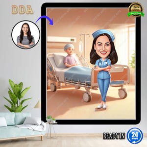 Nurse Caricature Gift – Custom Caricature Portrait from Photo / Female Nurse Illustration /  Drawing / Personalized Nurse Gift / Medical Art