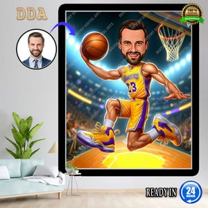 Custom Basketball Player Cartoon Portrait, Basketball Caricature, Gift for Basketball Player, Basketball Portrait, Caricature from Photo