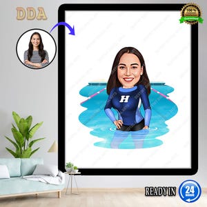 Swimming Coach Caricature From Photo, Swimming Birthday, Swim Relay Gift, Swim Gift for Women, Swim Graduation, Swim İnstructor Gift Idea