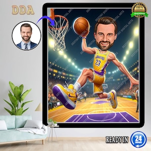 Custom Basketball Player Cartoon Portrait, Basketball Caricature, Gift for Basketball Player, Basketball Portrait, Caricature from Photo