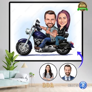 Personalized Couple Biker Caricature Gift for Motorcycle Riders, Gift for Motorcycle Lovers, Motorcyclist Birthday Gift for Him, Digital