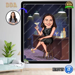Funny Caricature for Woman , Business Woman Caricature, Big Boss Caricature, Personalized Gift, Mrs. Banker Caricature, Digital Download