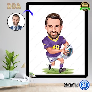 American football Player Cartoon Portrait, Custom football Player Caricature Drawing from Photo, Funny football Player Caricature Gift