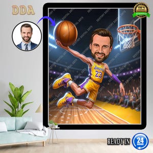 Custom Basketball Player Cartoon Portrait, Basketball Caricature, Gift for Basketball Player, Basketball Portrait, Caricature from Photo